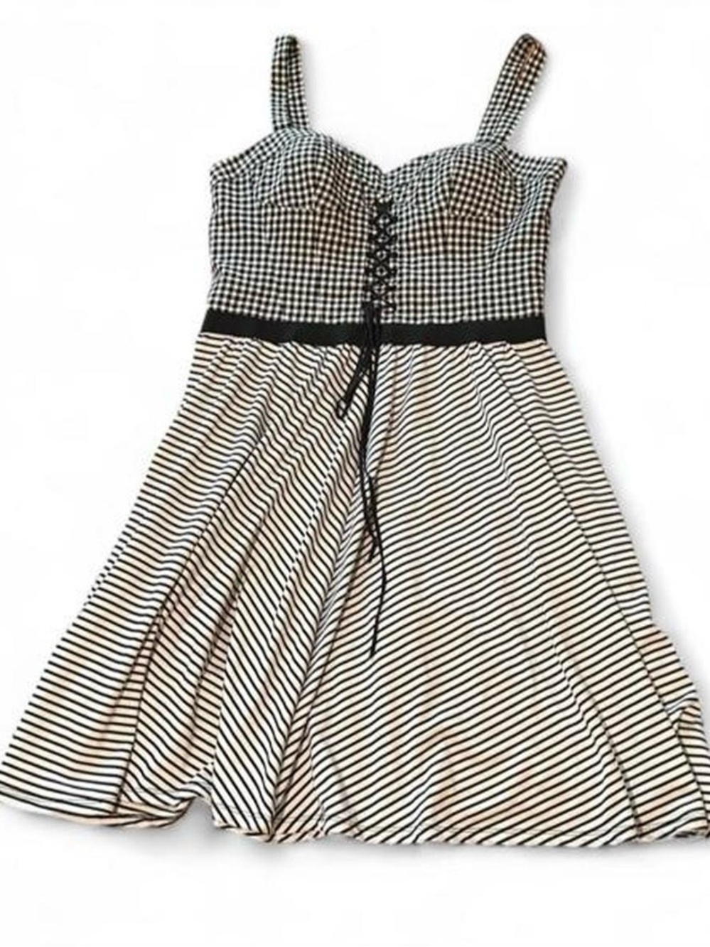 y2k Betsey Johnson black & white gingham and striped dress